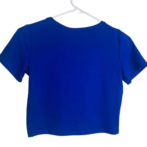 Women's Short Sleeve Roundneck Crop Top: Royal Blue - Picture 5 of 5